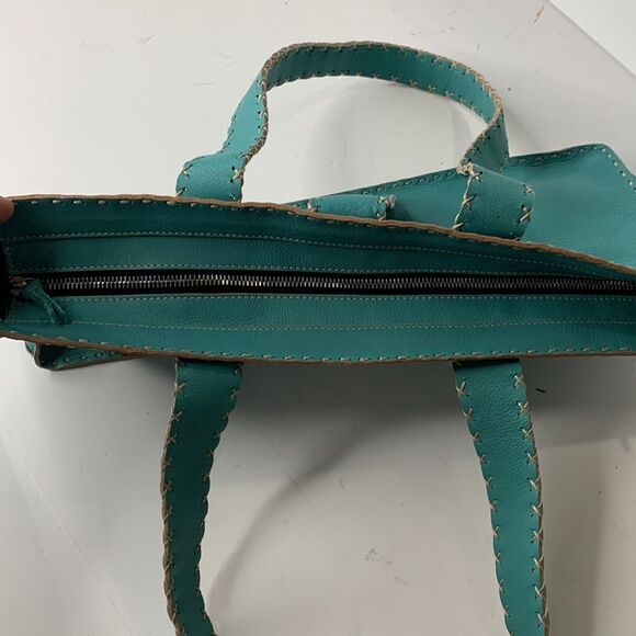 RD2 Randal Dodge aqua teal leather cross stitch trim shoulder bag - Picture 5 of 9